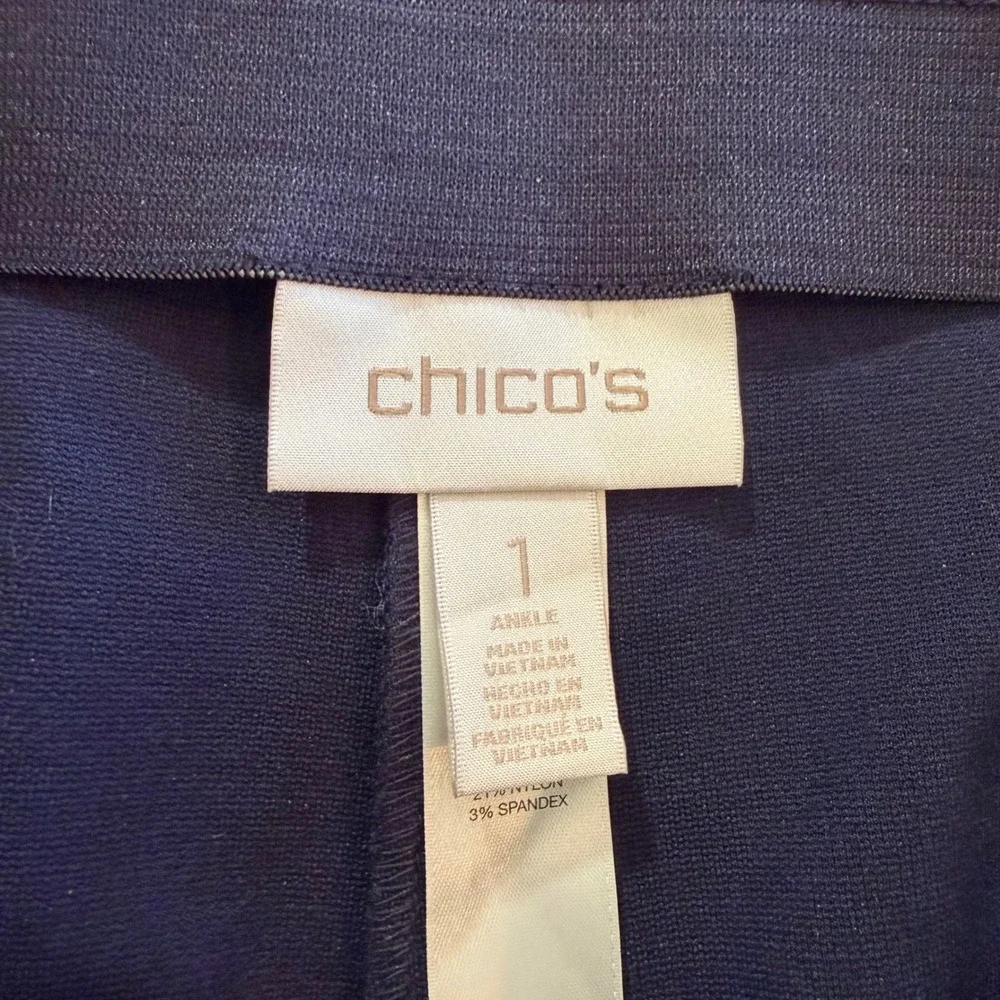 Navy Blue Ankle‎ Trousers Chico's Pull On Stretch Ponte Pants Size 1 Medium